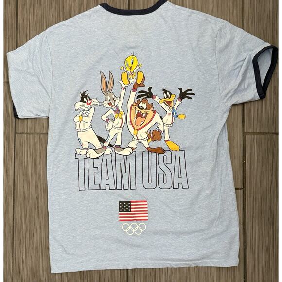 Looney Tunes Men’s Blue T-shirt USA Olympics Flag Short Sleeve Size Medium - Picture 4 of 5